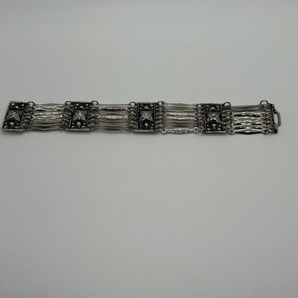 Vintage Mexican Alpaca Silver Panel Bracelet Aztec Motif Made in Mexico Boho - Picture 13 of 14